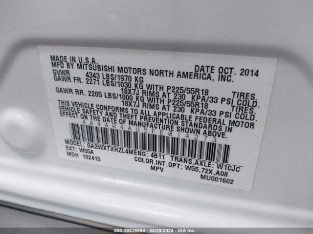 4A4AR4AU5FE014273 Mitsubishi Outlander Sport Se