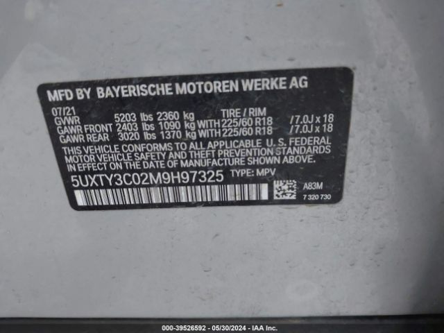5UXTY3C02M9H97325 BMW X3 Sdrive30i