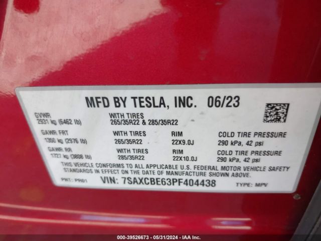 7SAXCBE63PF404438 Tesla Model X Plaid Tri Motor All-wheel Drive