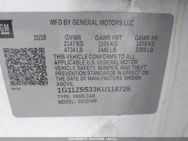 1G11Z5S33KU118725 Chevrolet IMPALA LT