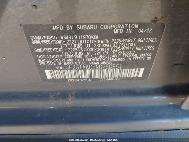 JF2GTAAC5NG260561 Subaru Crosstrek
