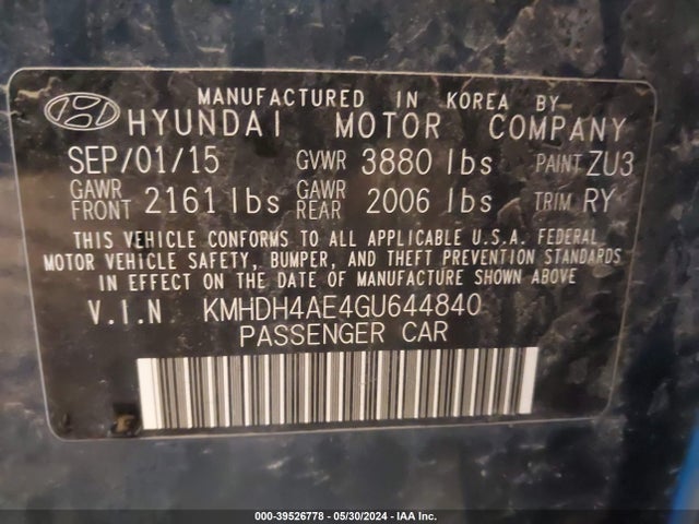 Hyundai Elantra Value Edition 2016 KMHDH4AE4GU644840 Image 9