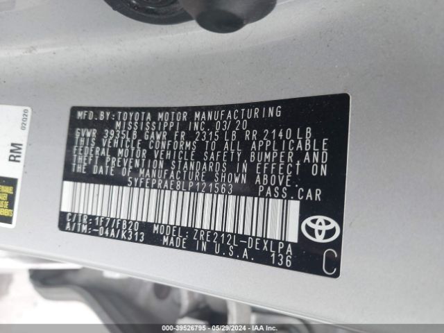 5YFEPRAE8LP121563 Toyota COROLLA LE