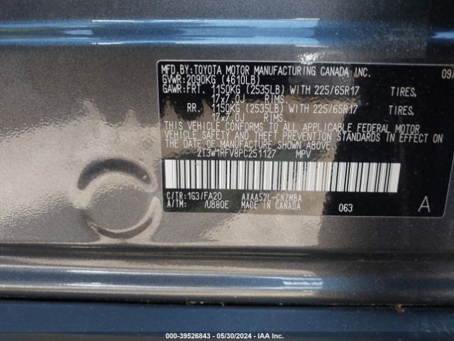 2T3W1RFV8PC251127 Toyota Rav4 Xle