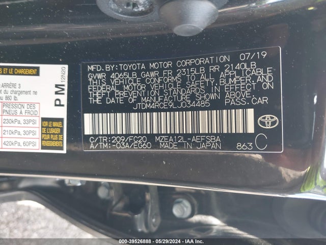 Toyota Corolla Se  6mt 2020 JTDM4RCE9LJ034485 Image 9