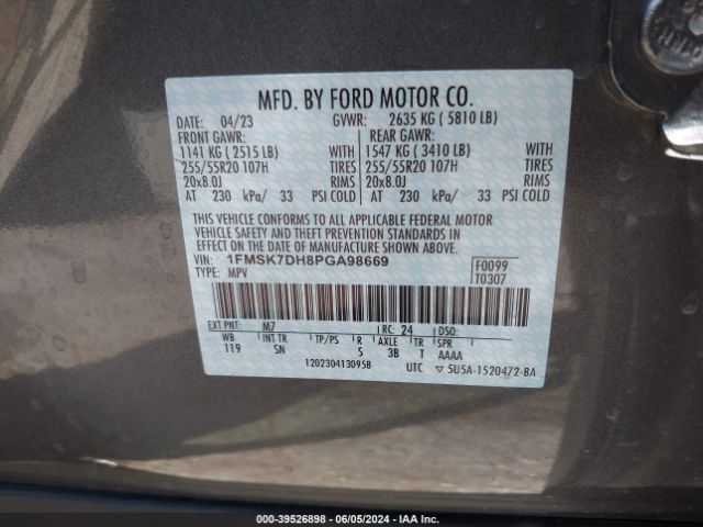1FMSK7DH8PGA98669 Ford EXPLORER XLT