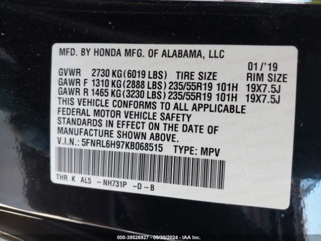 5FNRL6H97KB068515 Honda Odyssey Elite