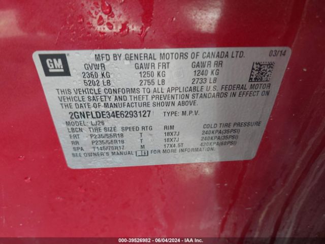 2GNFLDE34E6293127 Chevrolet Equinox Ltz