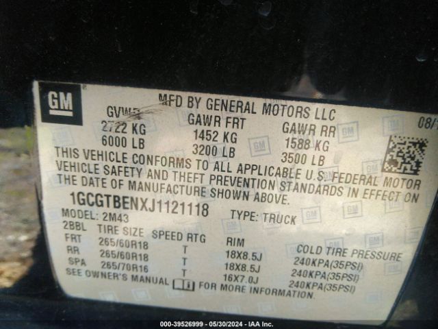 1GCGTBENXJ1121118 Chevrolet Colorado Wt