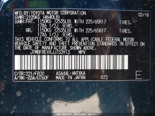 Toyota RAV4 LE 2018 JTMBFREVXJJ733913 Image 9