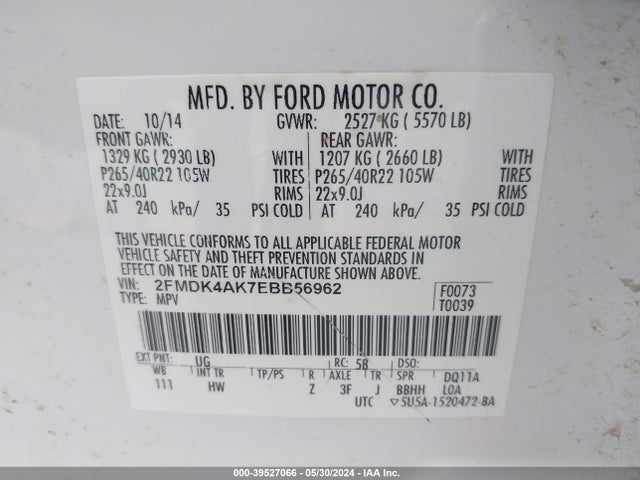 2FMDK4AK7EBB56962 Ford EDGE SPORT