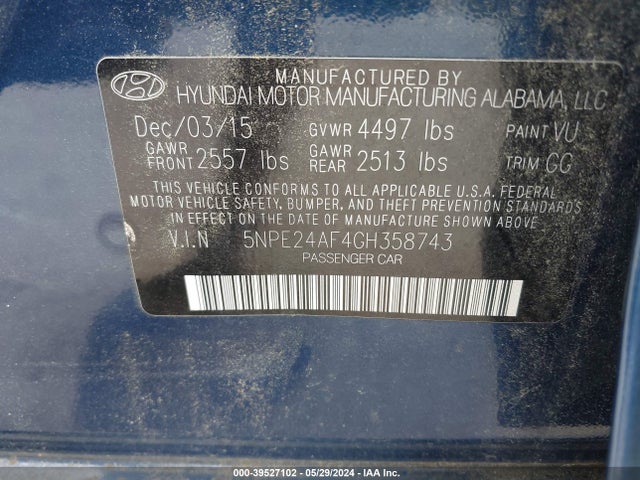 Hyundai SONATA SE 2016 5NPE24AF4GH358743 Image 9