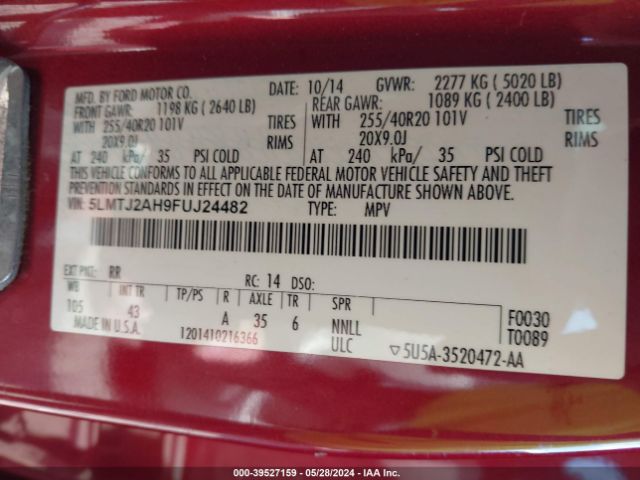 5LMTJ2AH9FUJ24482 Lincoln MKC