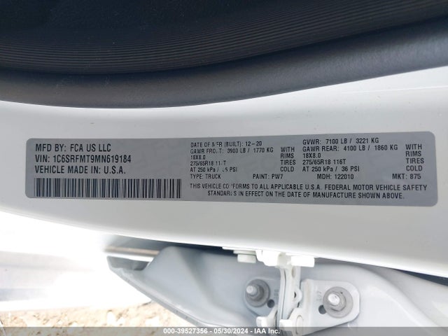 1C6SRFMT9MN619184 RAM 1500 Big Horn  4x4 6'4 Box