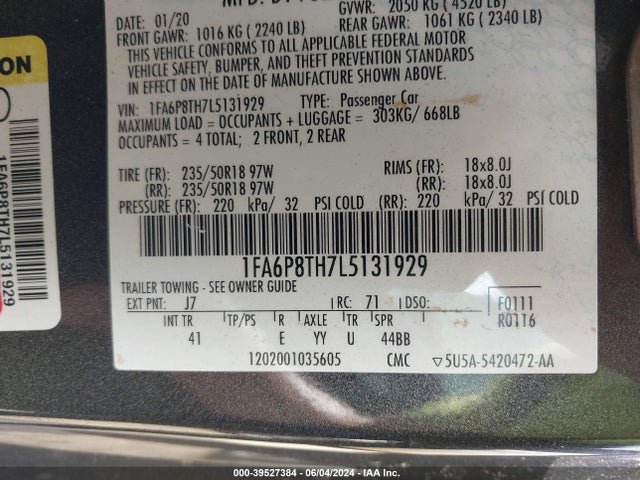 Ford Mustang Ecoboost Premium Fastback 2020 1FA6P8TH7L5131929 Image 9