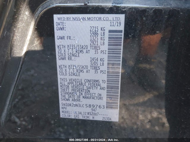 Nissan Pathfinder Platinum 2wd 2020 5N1DR2DN3LC589763 Image 9