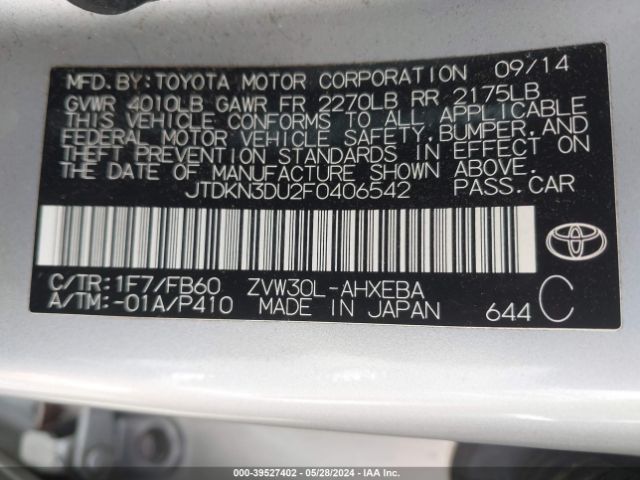 JTDKN3DU2F0406542 Toyota Prius Two