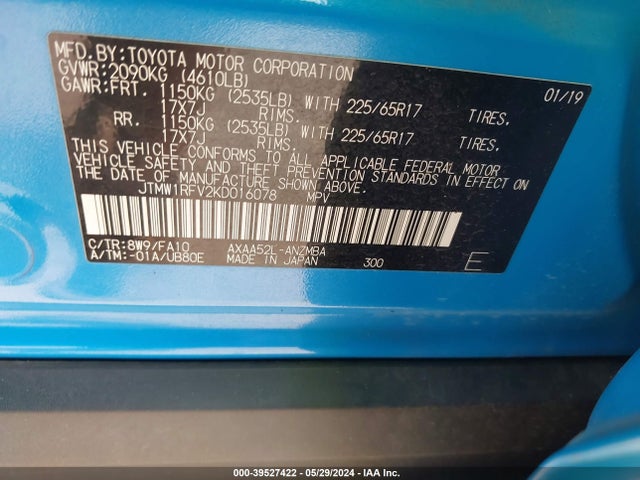 Toyota Rav4 Xle 2019 JTMW1RFV2KD016078 Image 9