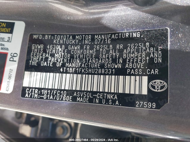 Toyota CAMRY LE 2017 4T1BF1FK5HU288331 Image 9