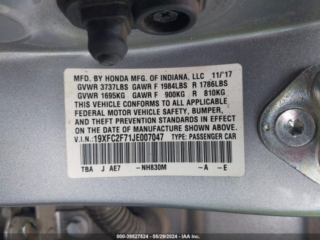 Honda CIVIC EX 2018 19XFC2F71JE007047 Image 9