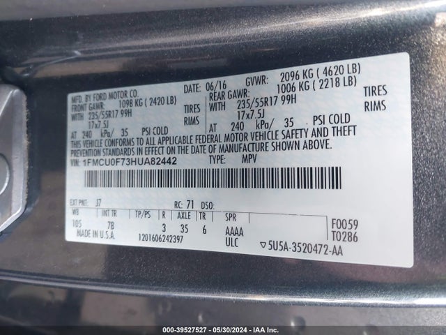 Ford ESCAPE S 2017 1FMCU0F73HUA82442 Image 9