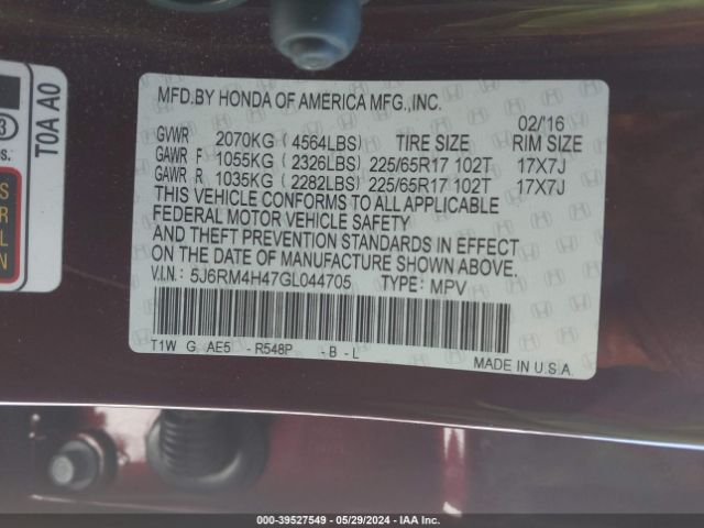 5J6RM4H47GL044705 Honda CR-V SE