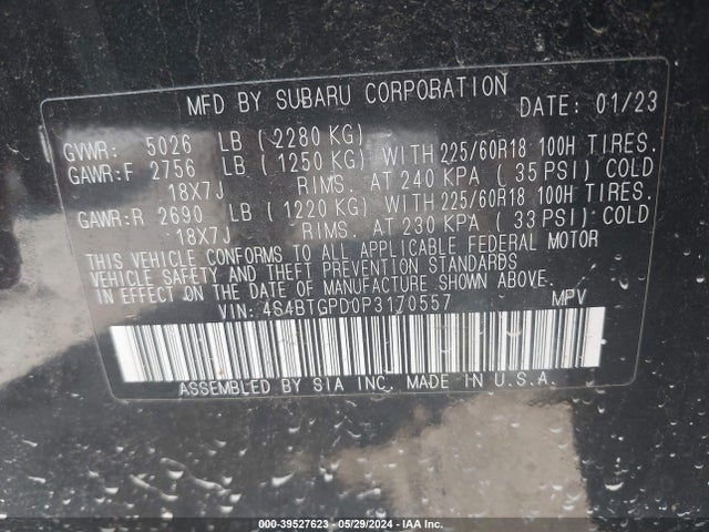 4S4BTGPD0P3170557 Subaru Outback Touring Xt