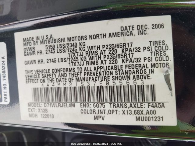 2007 MITSUBISHI ENDEAVOR 4A4MM21S37E055663 Photo 8