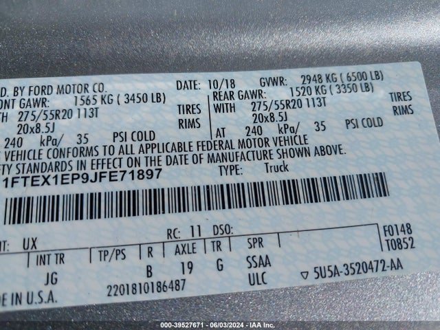 Ford F-150 Xl 2018 1FTEX1EP9JFE71897 Image 9