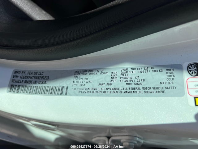 RAM 1500 Limited  4x4 5'7 Box 2022 1C6SRFHT9NN209223 Image 9