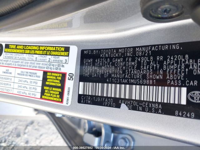 4T1C31AK1MU569881 Toyota Camry Le Hybrid