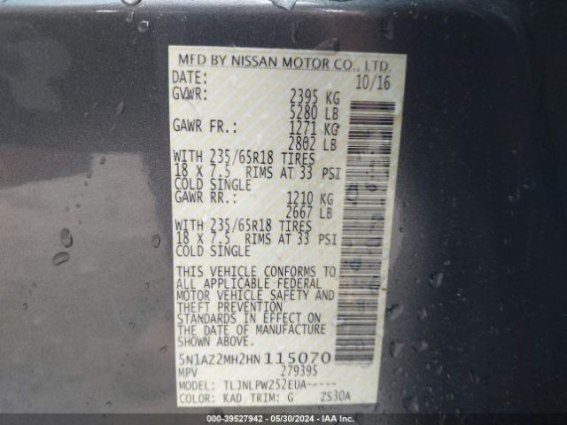 5N1AZ2MH2HN115070 Nissan MURANO S