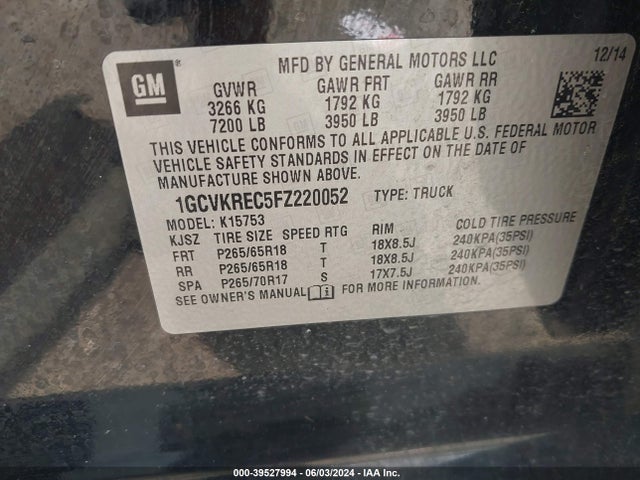 Chevrolet Silverado 1500 2lt 2015 1GCVKREC5FZ220052 Image 9