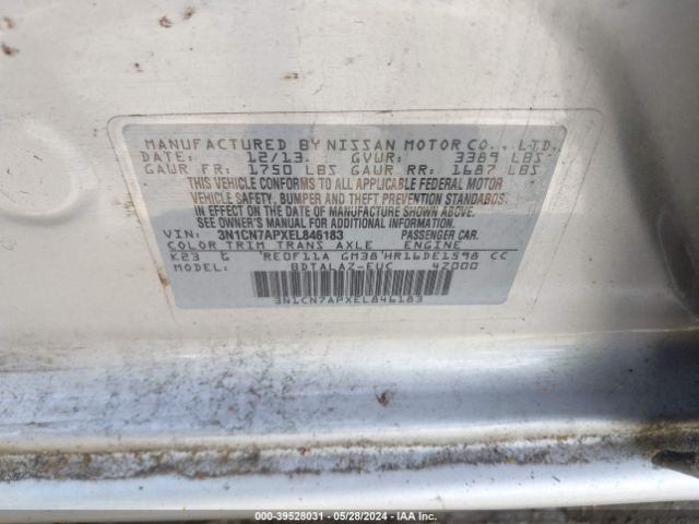 3N1CN7APXEL846183 Nissan Versa 1.6 S+