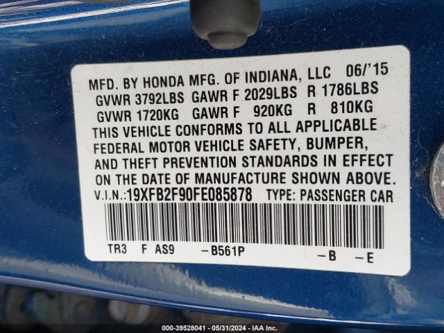 19XFB2F90FE085878 Honda Civic Ex-l