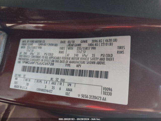 Ford ESCAPE S 2018 1FMCU0F75JUC05728 Image 9
