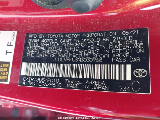 JTDL9MFU8M3030968 Toyota Prius Le Awd-e