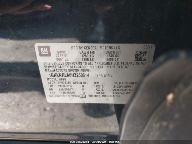 1GKKNRLA8HZ260614 GMC Acadia Sle-1