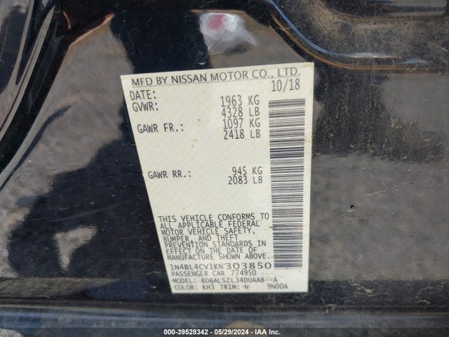 Nissan Altima 2.5 Sr 2019 1N4BL4CV1KN303850 Image 9