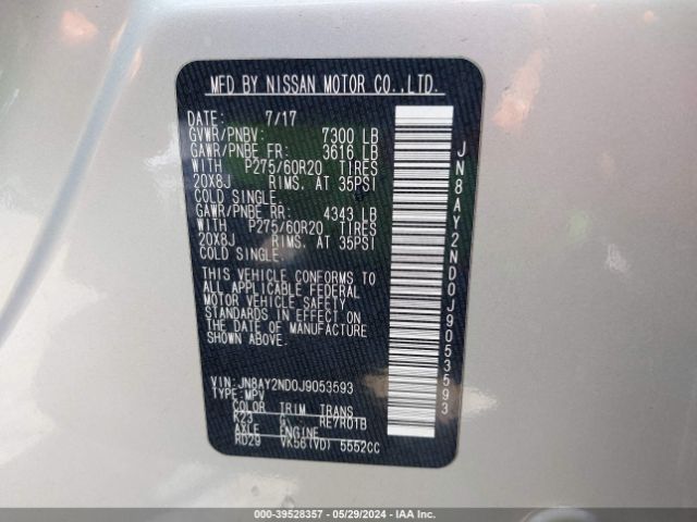 JN8AY2ND0J9053593 Nissan Armada Sl
