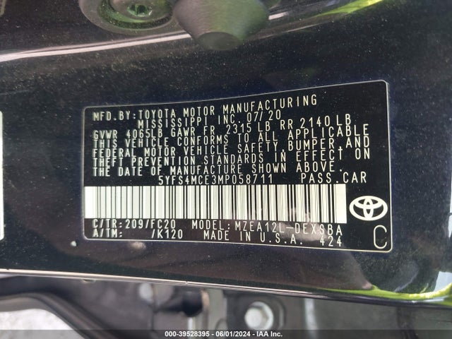 Toyota COROLLA SE 2021 5YFS4MCE3MP058711 Image 9