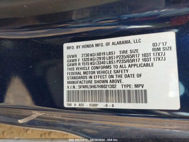 Honda Odyssey Ex-l 2017 5FNRL5H67HB021302 Image 9