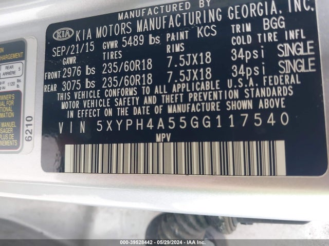 KIA Sorento 3.3l Ex 2016 5XYPH4A55GG117540 Image 9