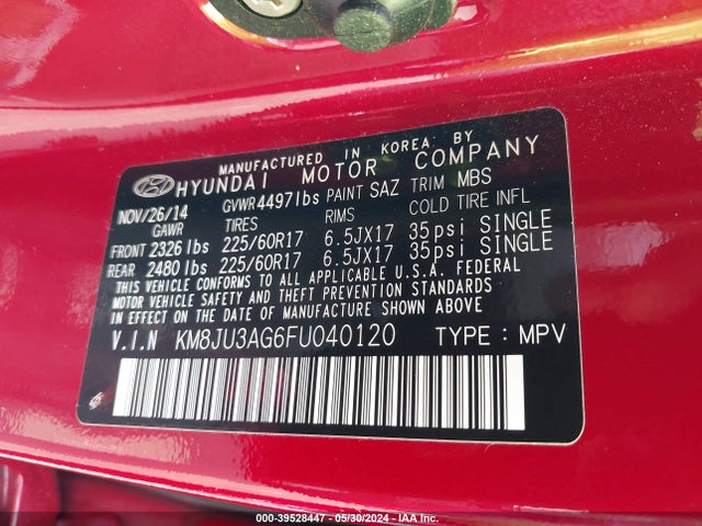 Hyundai TUCSON SE 2015 KM8JU3AG6FU040120 Image 9