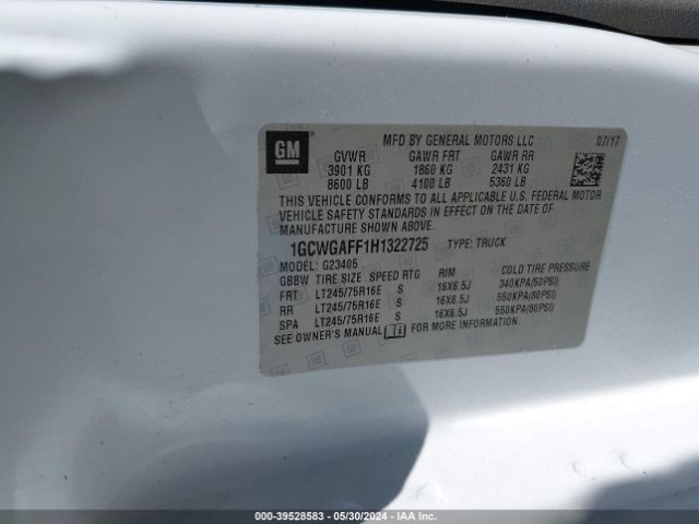 1GCWGAFF1H1322725 Chevrolet Express 2500 Work Van