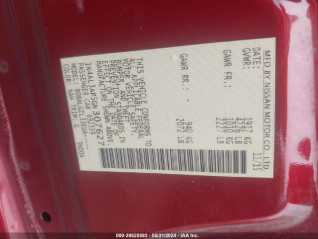 1N4AL3AP5GN307627 Nissan Altima 2.5/2.5 S/2.5 Sl/2.5 Sr/2.5 Sv
