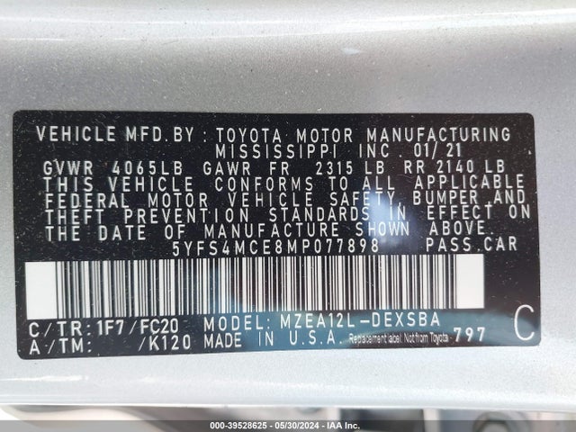 Toyota COROLLA SE 2021 5YFS4MCE8MP077898 Image 9