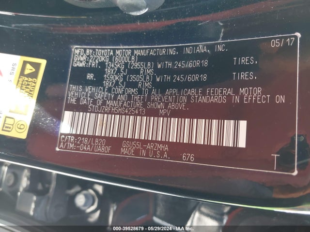Toyota Highlander Xle 2017 5TDJZRFH5HS425413 Image 9