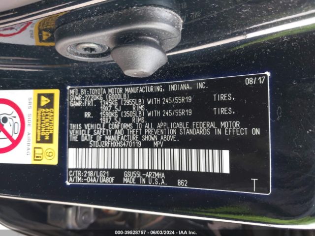 5TDJZRFHXHS470119 Toyota Highlander Se