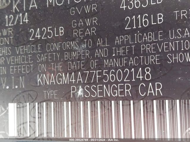 KNAGM4A77F5602148 KIA Optima Lx